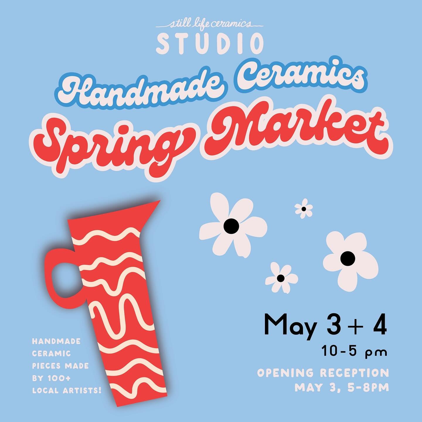 Hey friends! 
I&rsquo;m excited to share some new ceramic work
and I&rsquo;ll be at the @still_life_studios Spring Market on: 
Saturday, May 3rd (10am&ndash;8pm) &ndash; with a fun reception from 5&ndash;8pm
Sunday, May 4th (10am&ndash;5pm)
I&rsquo;l