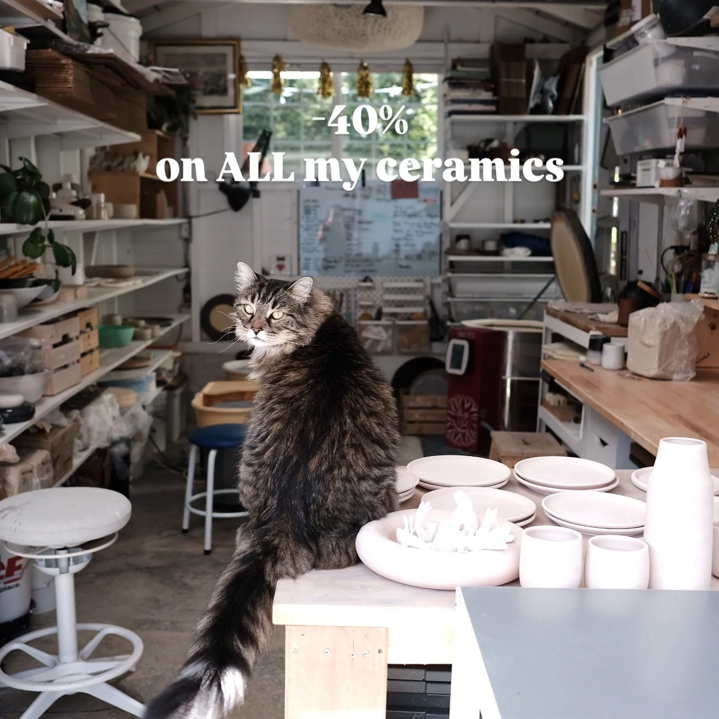 Celebrating 3 years of FHAR Studio and turning 40 with -40% on all my ready-to-ship ceramics. This flash sale is happening tomorrow Sunday August 3rd from 10am to midnight. 
.
.
.
.
.
.
.
#studiosale #ceramicstudiosale #bigbirthdaysale #studiocat #co