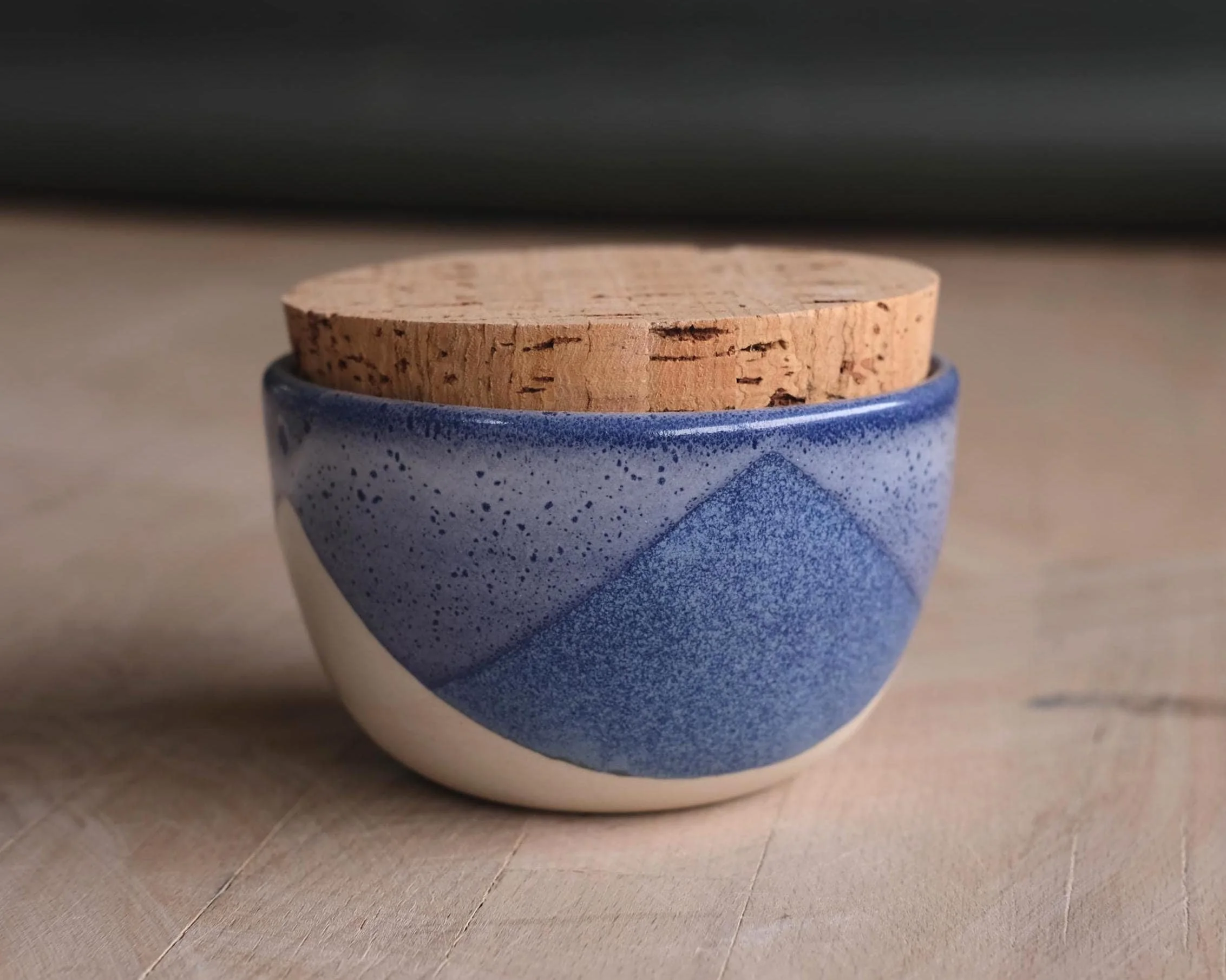sky salt cellar with natural cork lid - handmade, porcelain