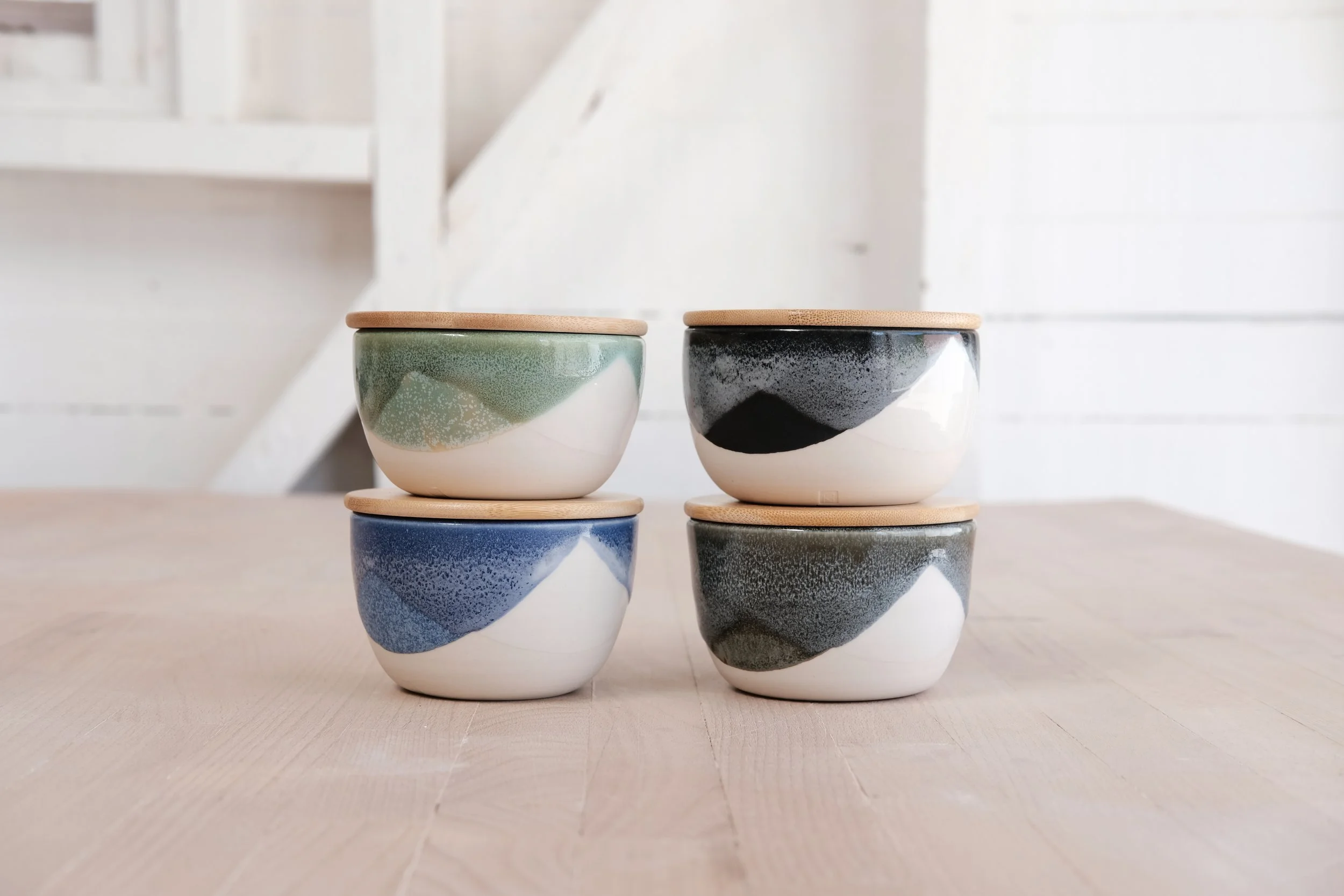 Seasons - salt cellar with natural bamboo lid - porcelain