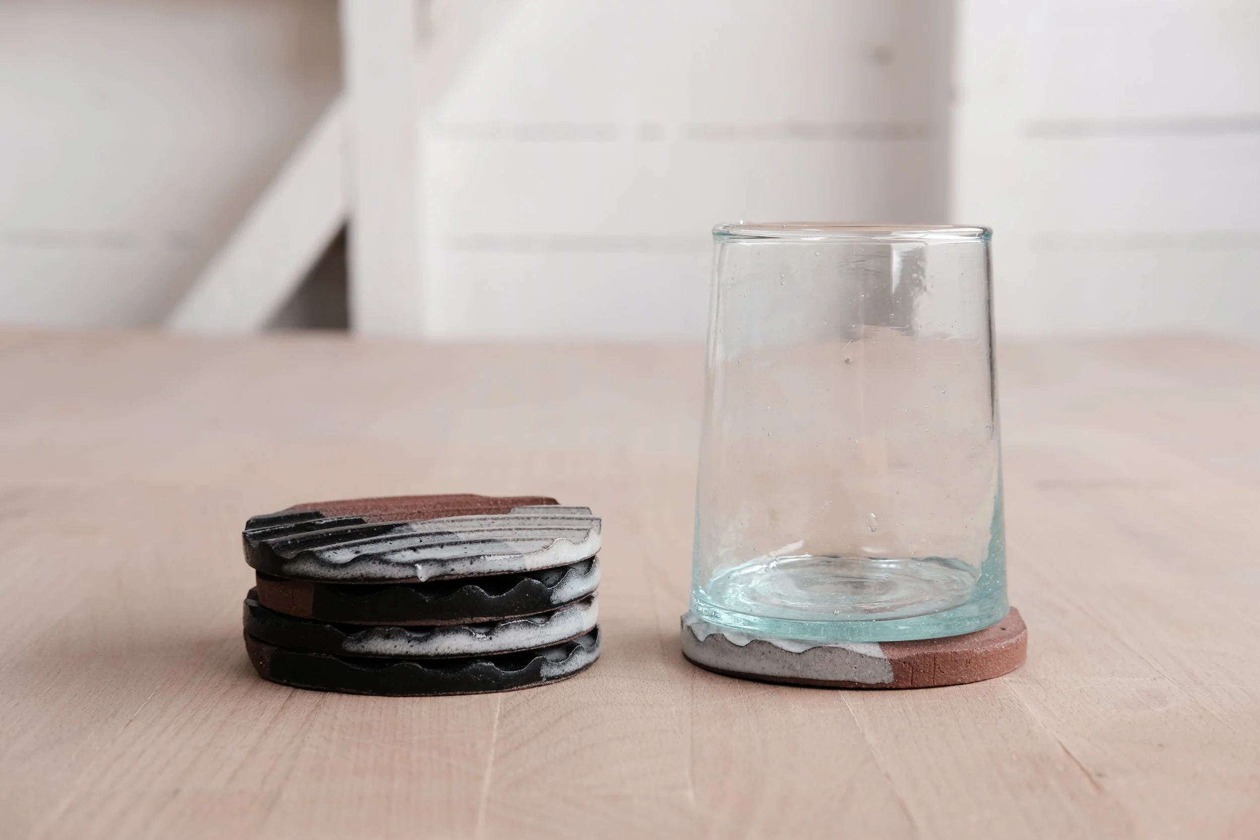 set of 5 brutalist glass coasters - handmade, stoneware