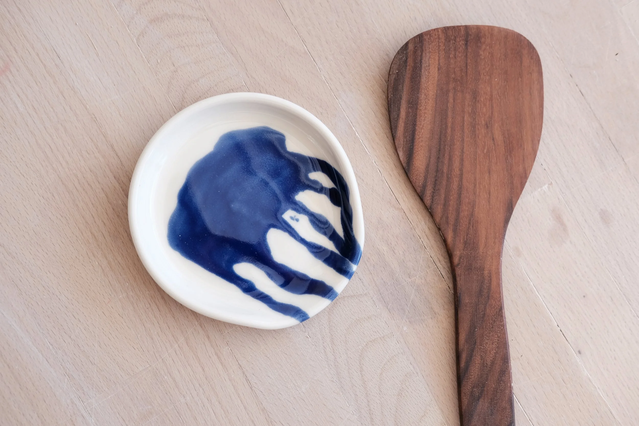 cobalt spoon rest - wheel thrown, porcelain