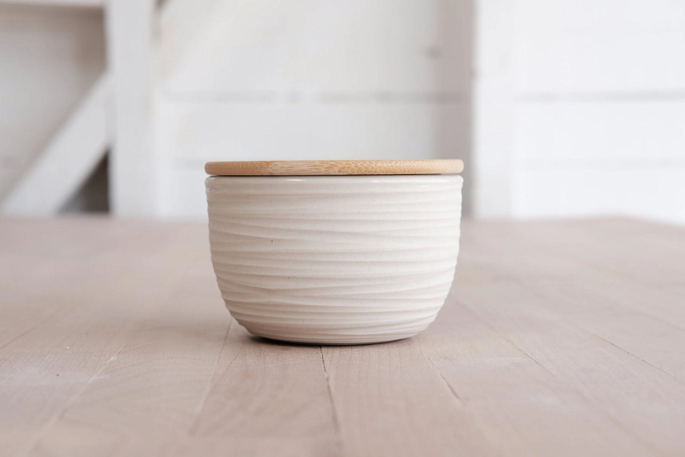 dune salt cellar with bamboo lid - porcelain