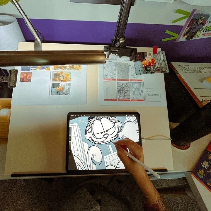 Throwback: View from my drawing desk, illustrating some @Garfield for @Nickelodeon last year.
