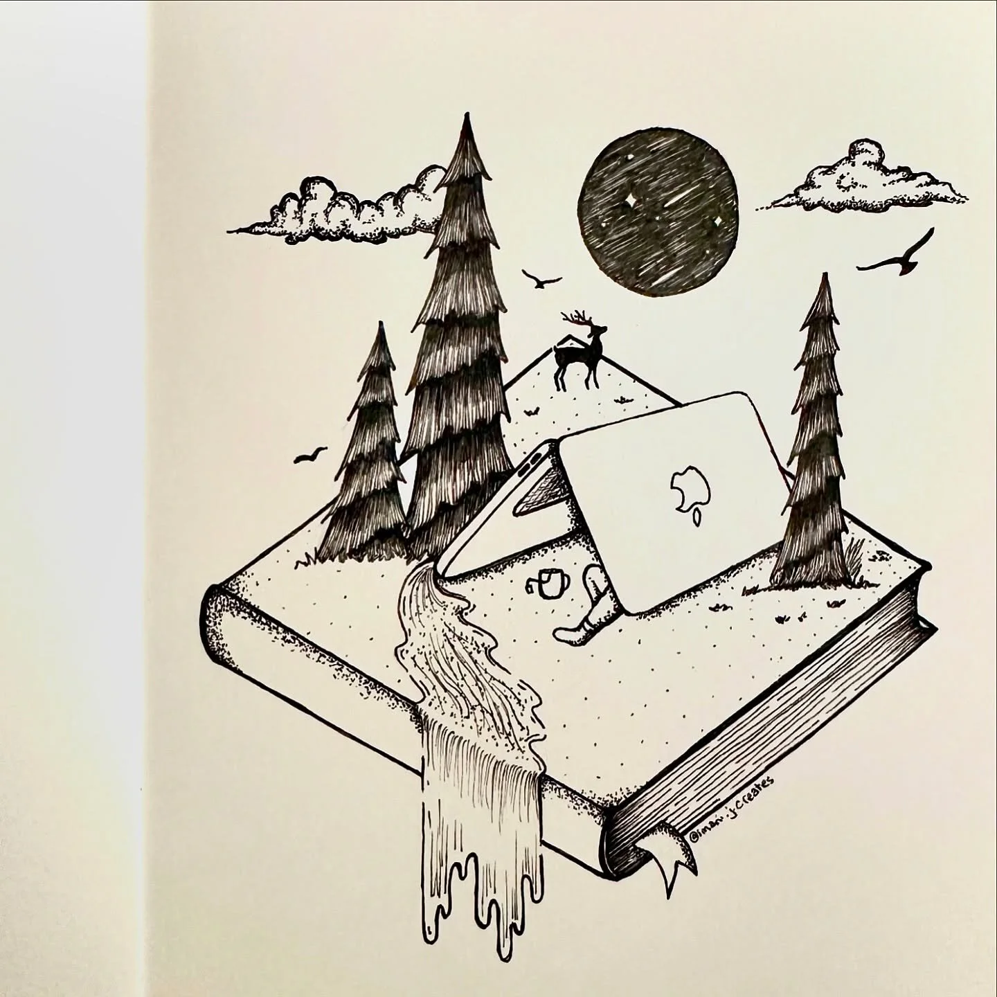 Day12: Remote - I slacked off yesterday 🥲 @inktober #inktober #inktober2024 #inktober2024remote #penandink #workhard #workfromhome #workfromanywhere #remote #dotwork