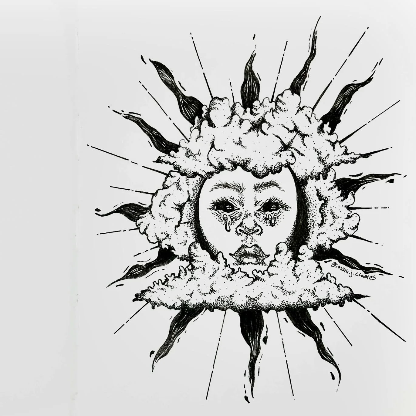 Day9: Sun 🌞 - one of my faves so far🖊️ @inktober #inktober #inktober2024 #inktober2024sun #pendrawing #penandink #dotwork #clouds #sun #celestial
