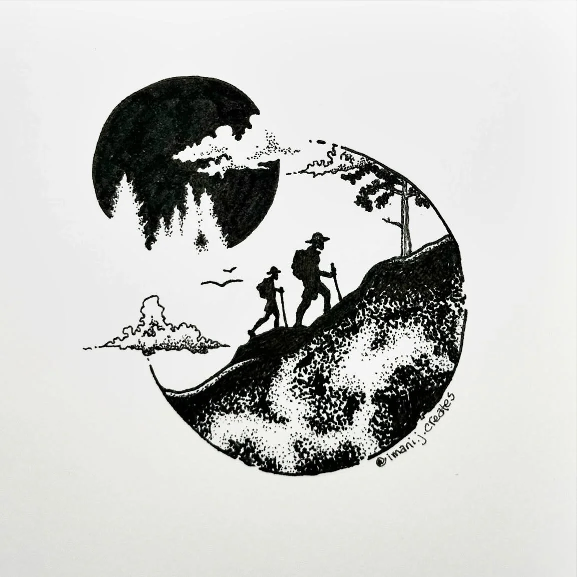 Day8: Hike 🌄 @inktober  #inktober #inktober2024 #inktober2024hike #pendrawing #blackink #penandink #penandinkdrawings