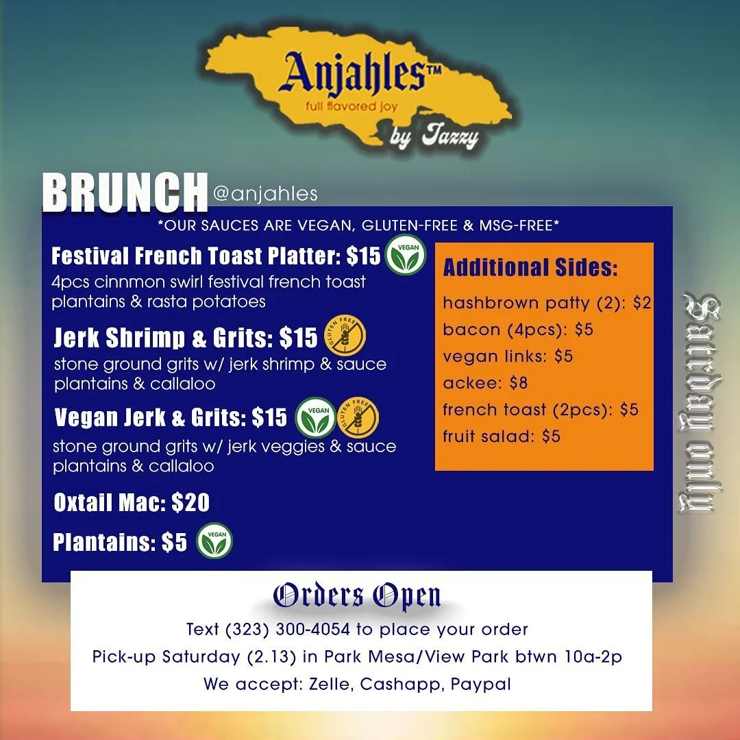 WHO ELSE MISSES BRUNCH!?!? We do! THIS SATURDAY we&rsquo;re switching it up &amp; serving some delicious #fullflavoredjoy from 10a-2p. Text (323) 300-4054 to secure your plate for pickup 📲
🍳🧇🥞🥐🥓🥯🥑
*
*
*
*
*
*
#anjahles #plantbased #veganbrunc