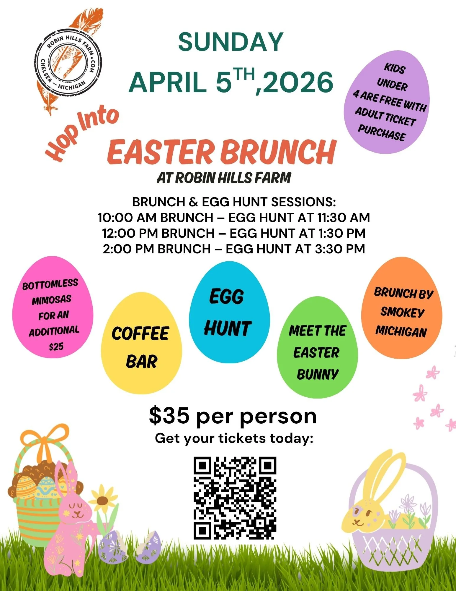 Easter Brunch at The Nest 4/5/2026 12:00 PM Brunch & Egg Hunt at 1:30 PM