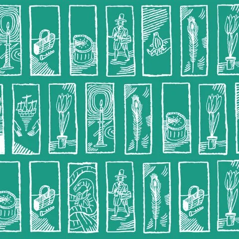 The endpaper design by Isabel Greenberg for The Armourer’s House by Rosemary Sutcliff published by Manderley Press