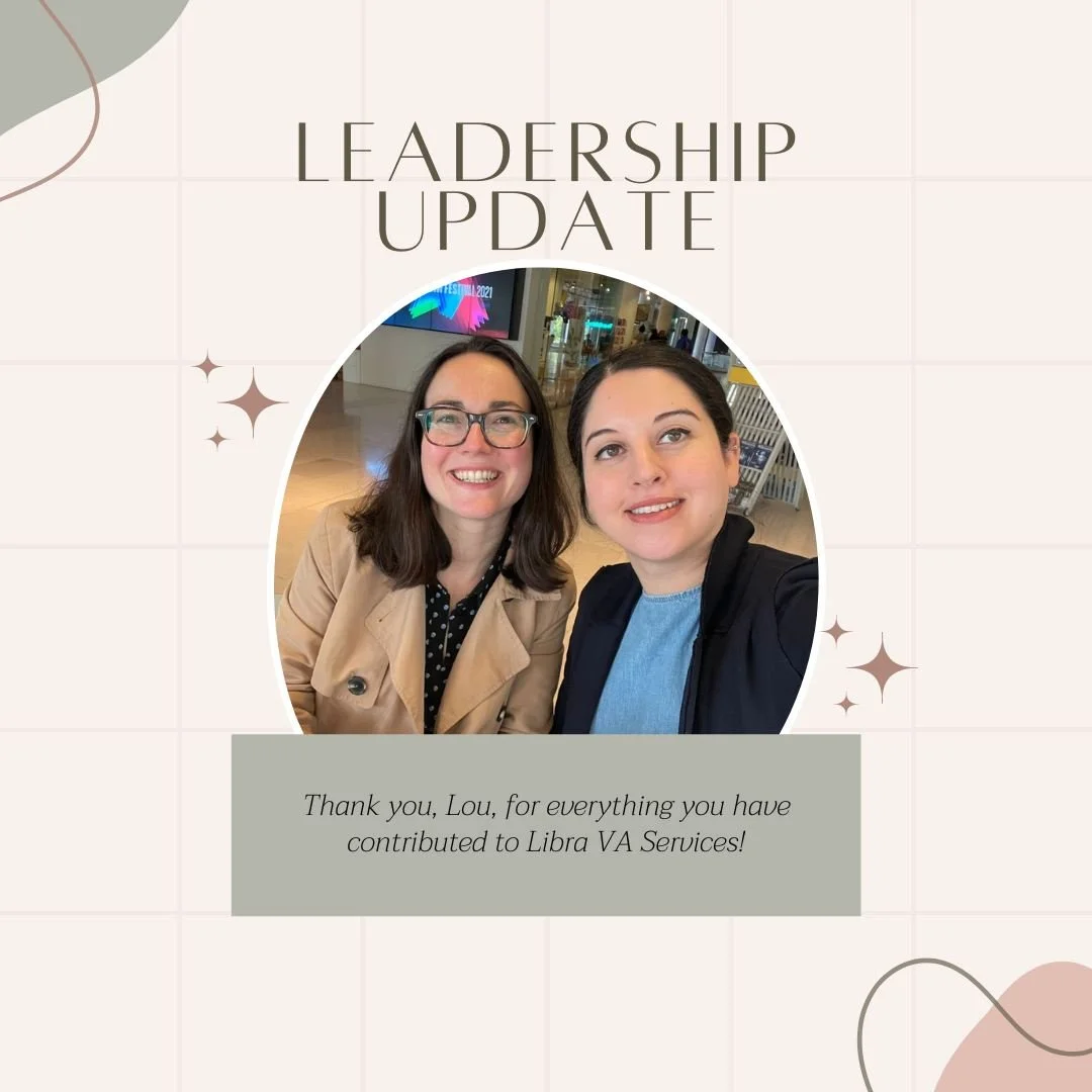✨ A Personal Update from Me and Libra VA Services ✨

After five incredible years of building Libra VA Services side by side, my wonderful Co-Director, Lou, will be stepping back from her role on 1 December 2025 to focus on family life over the next y