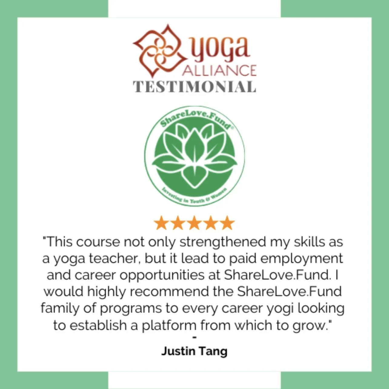 Yoga alliance testimonial.