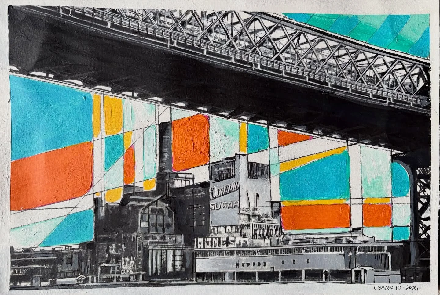 Domino Sugar One &amp; Two &bull; 11&rdquo; x 15&rdquo; &bull; Acrylic on paper

The Domino Sugar Factory has stood on the Williamsburg waterfront for well over a century, quietly shaping Brooklyn&rsquo;s skyline and working life. These two pieces ex