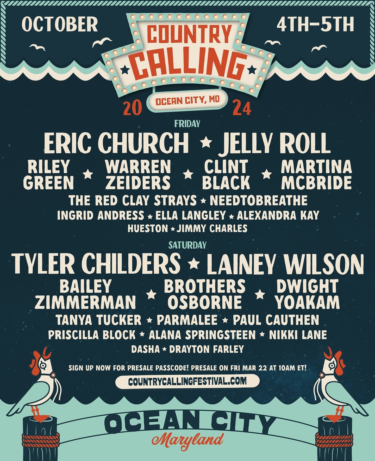 another day, another lineup &mdash; but make it country! the official @countrycallingfest lineup is here y&rsquo;all and the team honestly killed it with this one

🤠🌊🐚

#countrycalling #festivalseason #graphicdesign