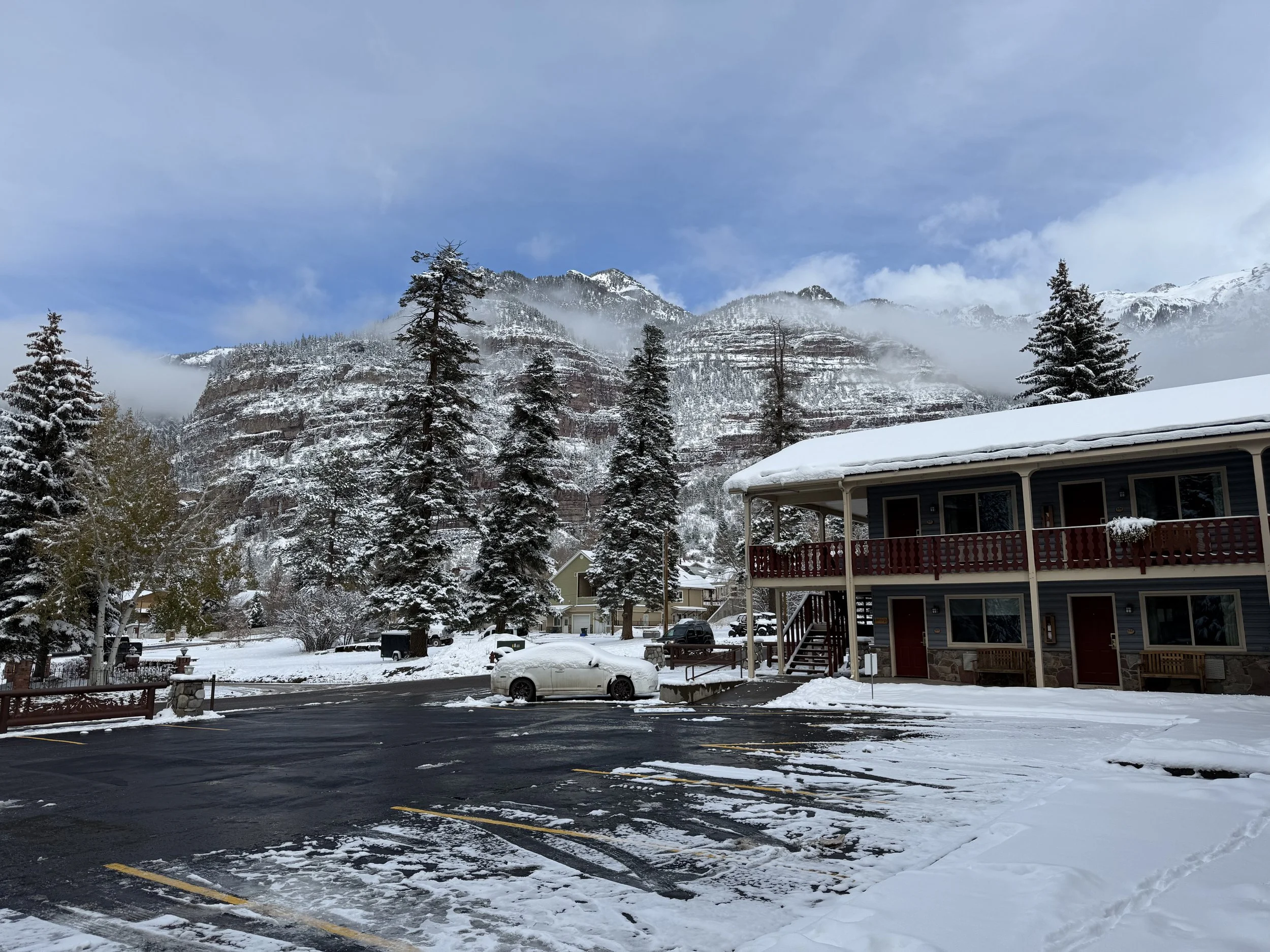Snowy image of box canyon lodge