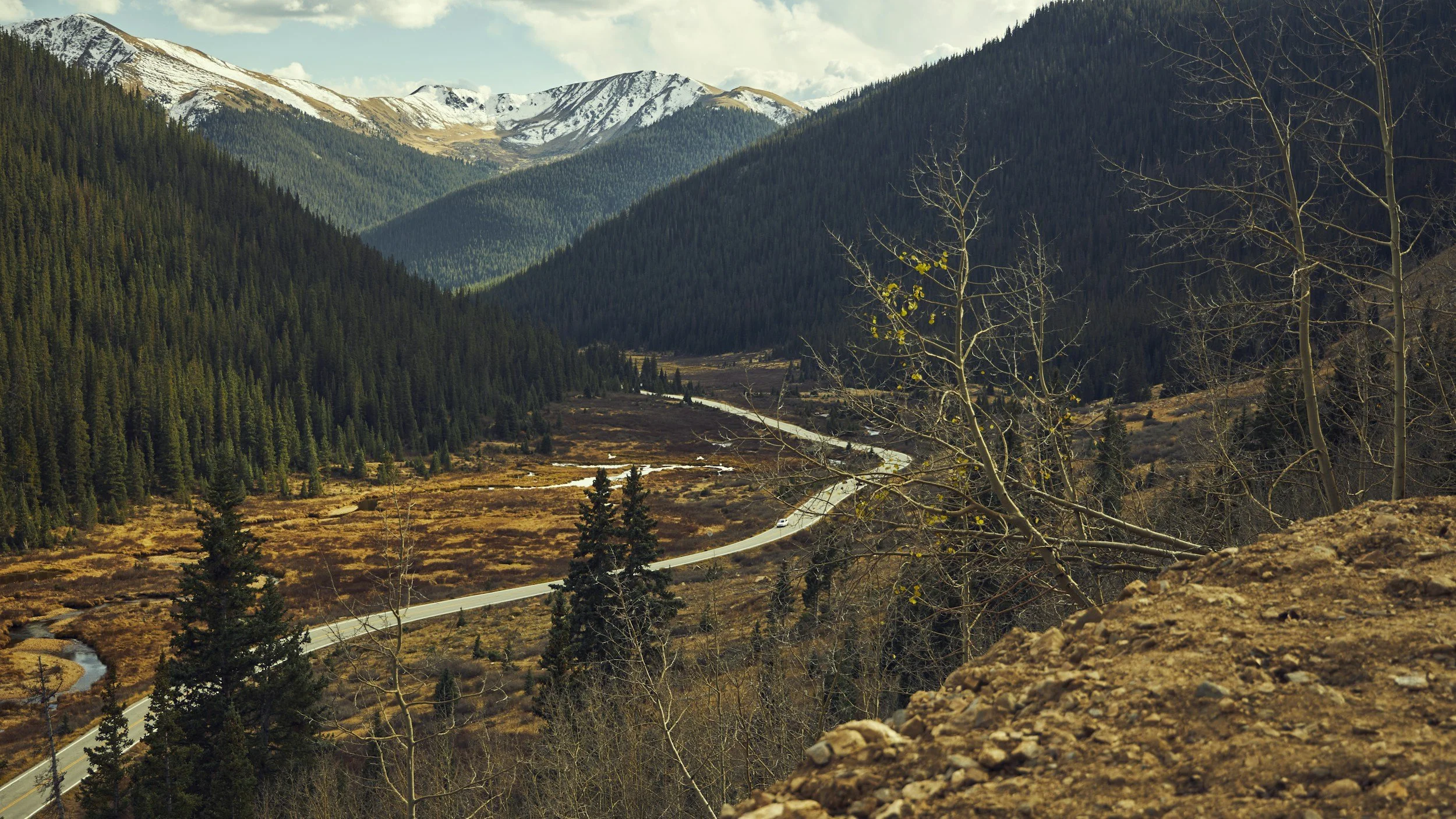 high angle view of highway and mountain