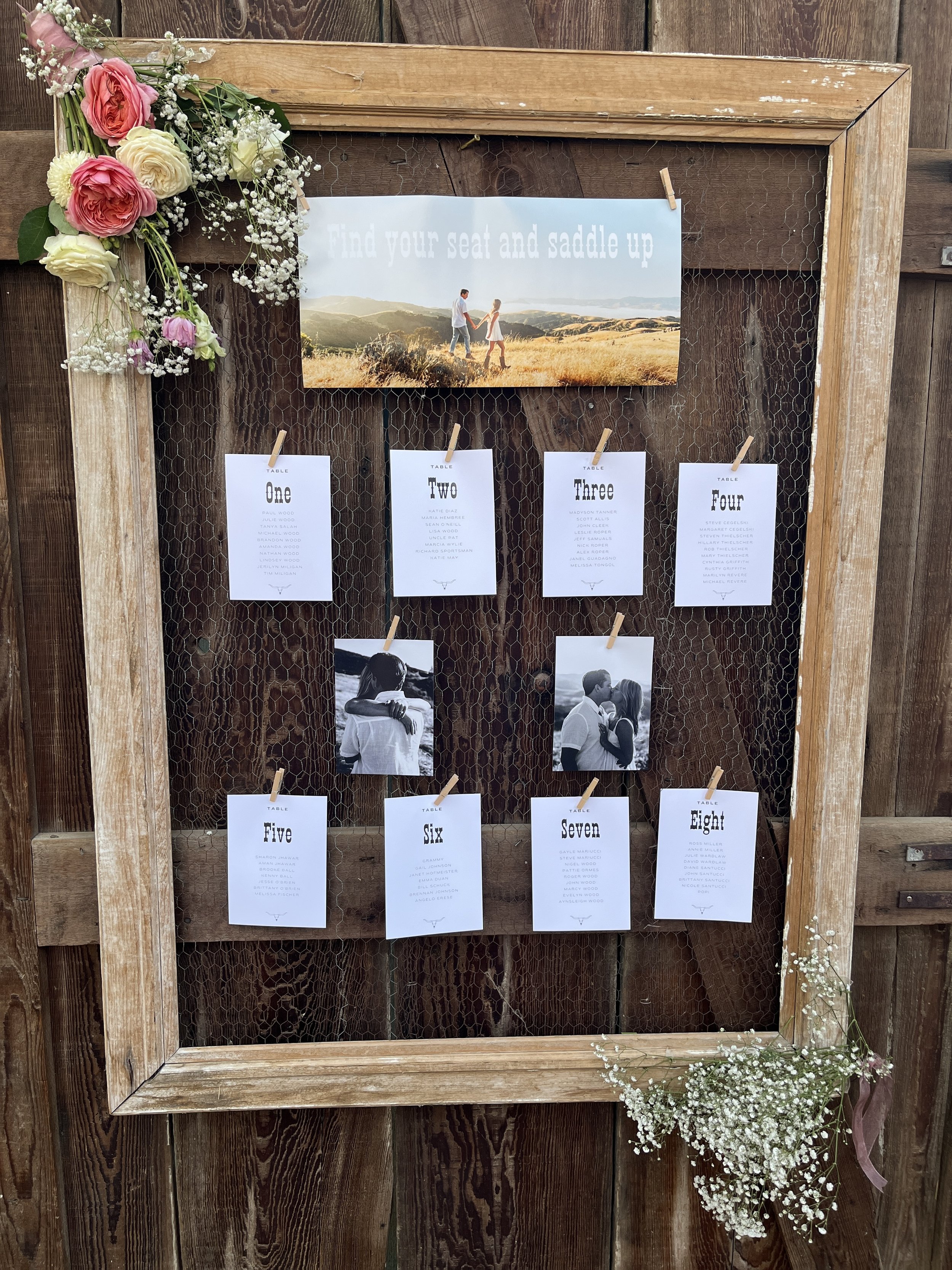 Table seating chart for a wedding