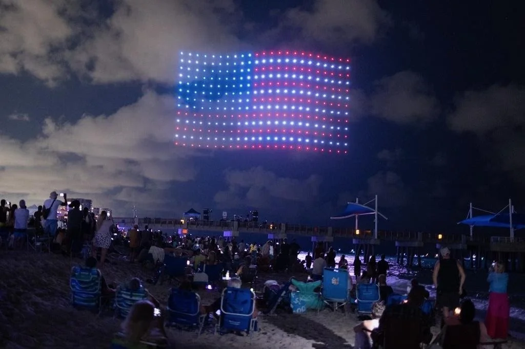 Drones displaying USA flag