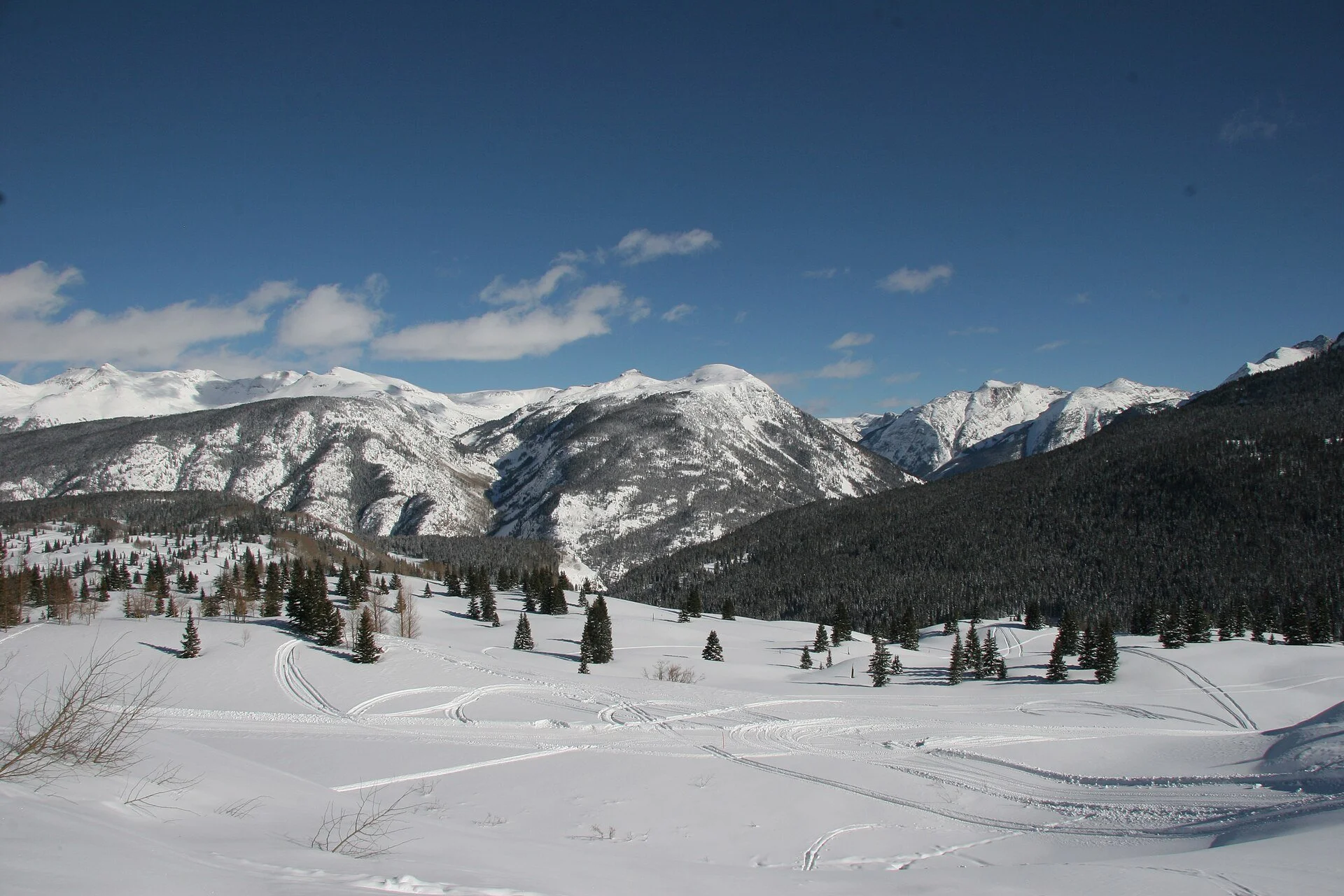 Snow-covered Molas Pass along the San Juan Skyway in Colorado
