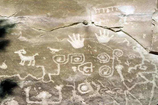 Indigenous petroglyph carved into sandstone at Mesa Verde National Park, Colorado