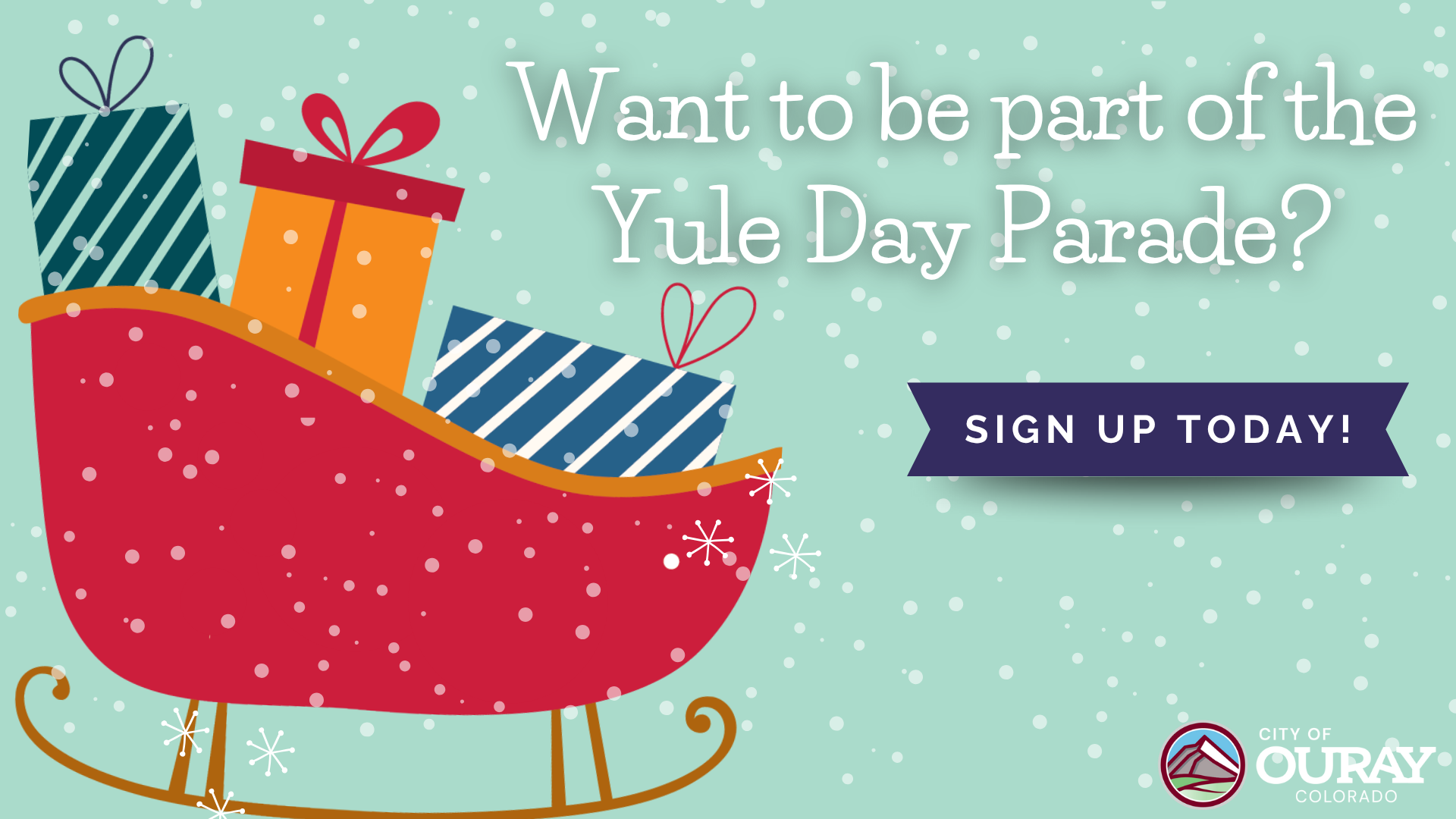 Sleigh with sign up for the yule day parade