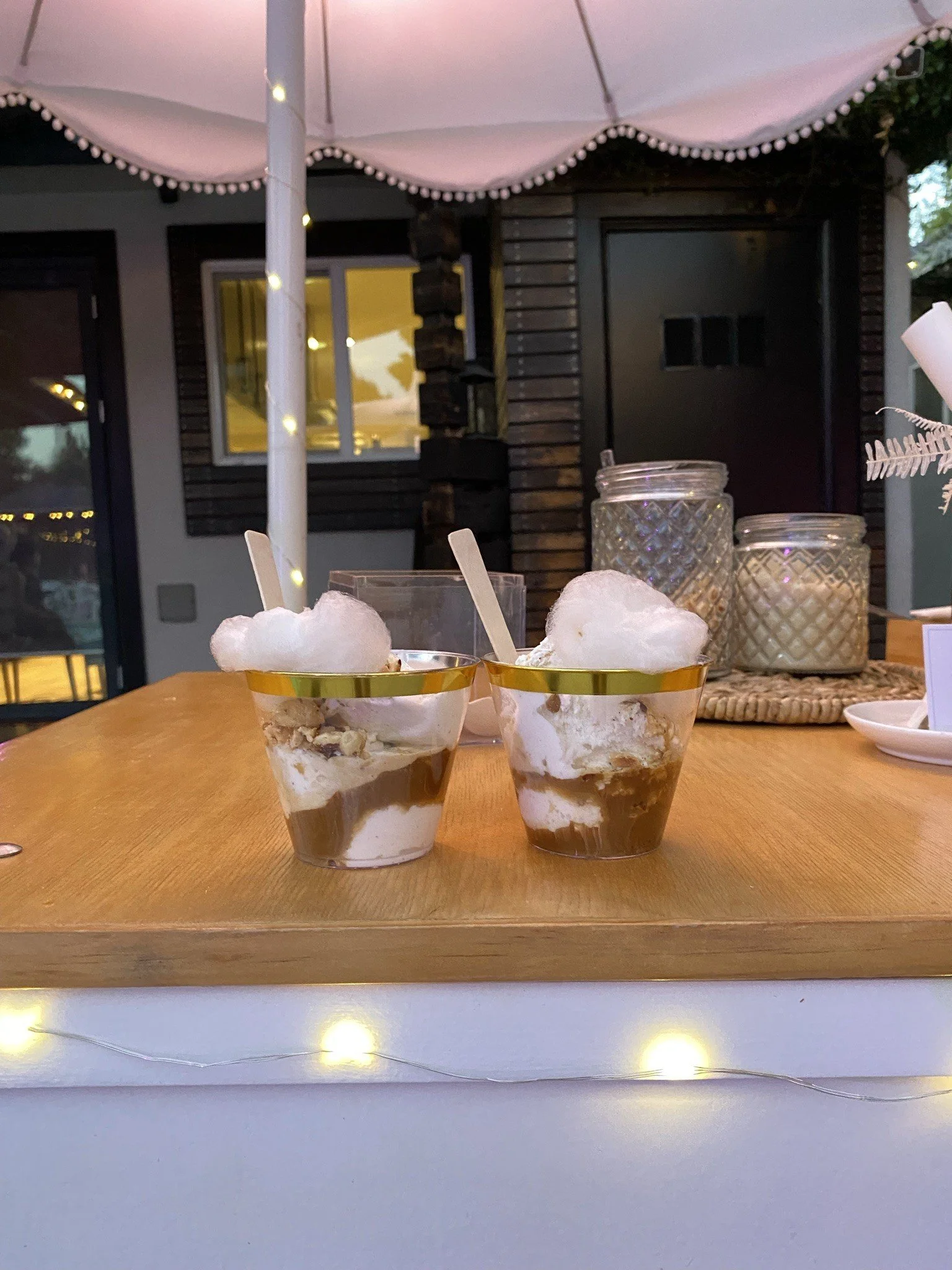 Two cups of affogato topped with The Jolly Sheep cotton candy