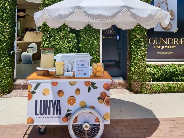 The Jolly Sheep brand activation for Lunya's store in Melrose serving fresh lemonade.