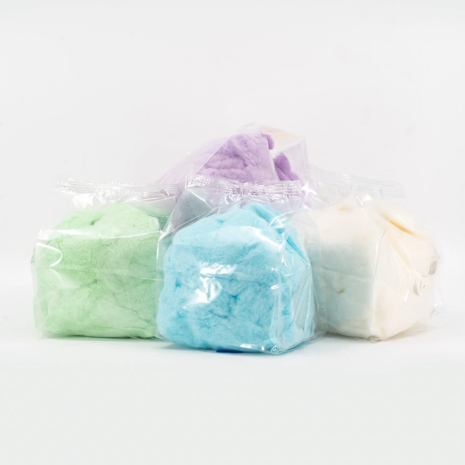 multiple bulk cotton candy in a bag on display