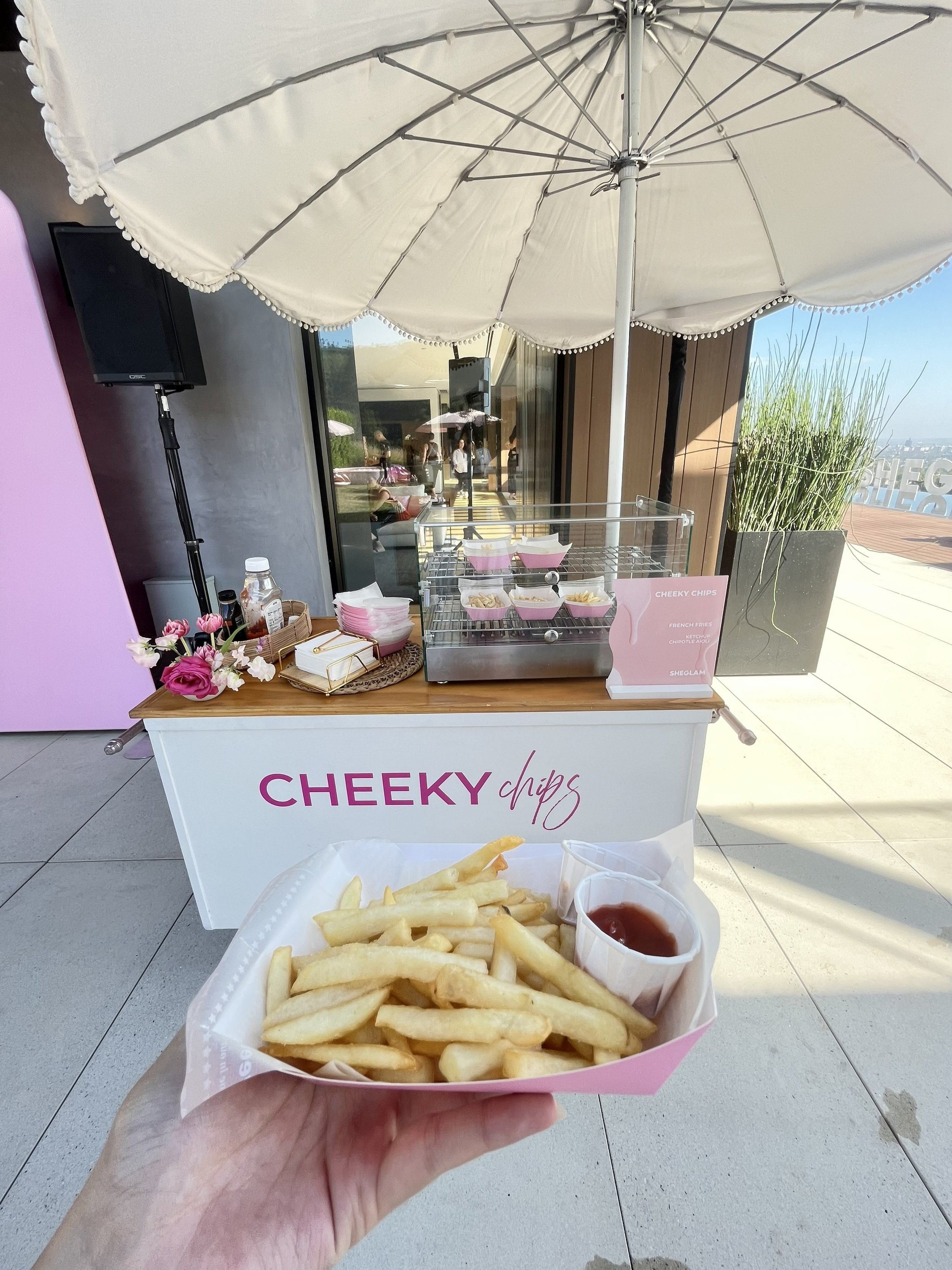 The Jolly Sheep french fry cart catering set up at a brand activation event in Los Angeles