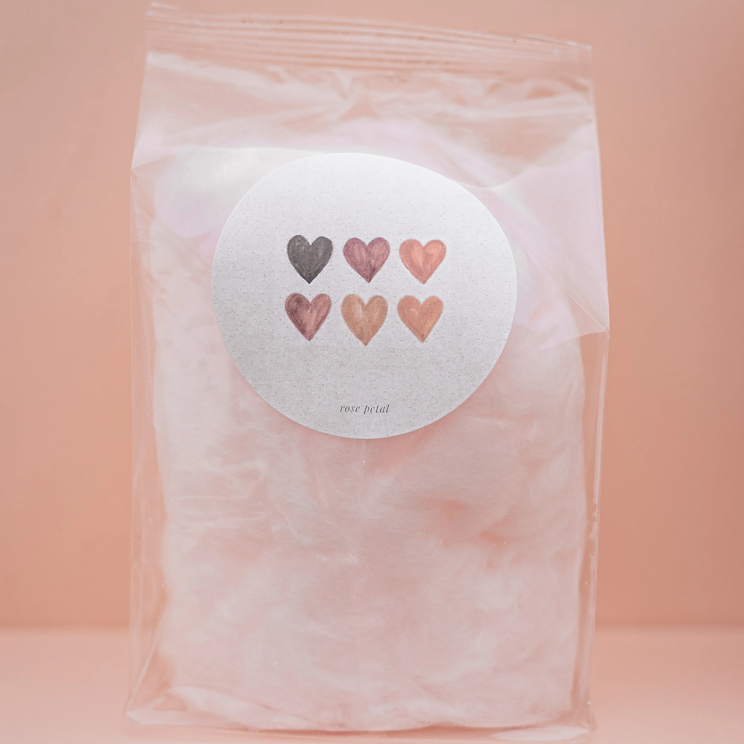 Custom label cotton candy favor with hearts