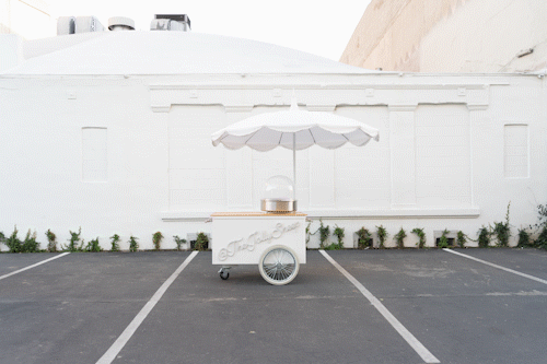catering cart paired with extension tables for a multi-service event setup