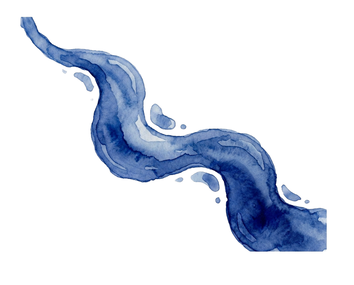 A watercolor illustration of a stream of  blueberry shaved ice syrup