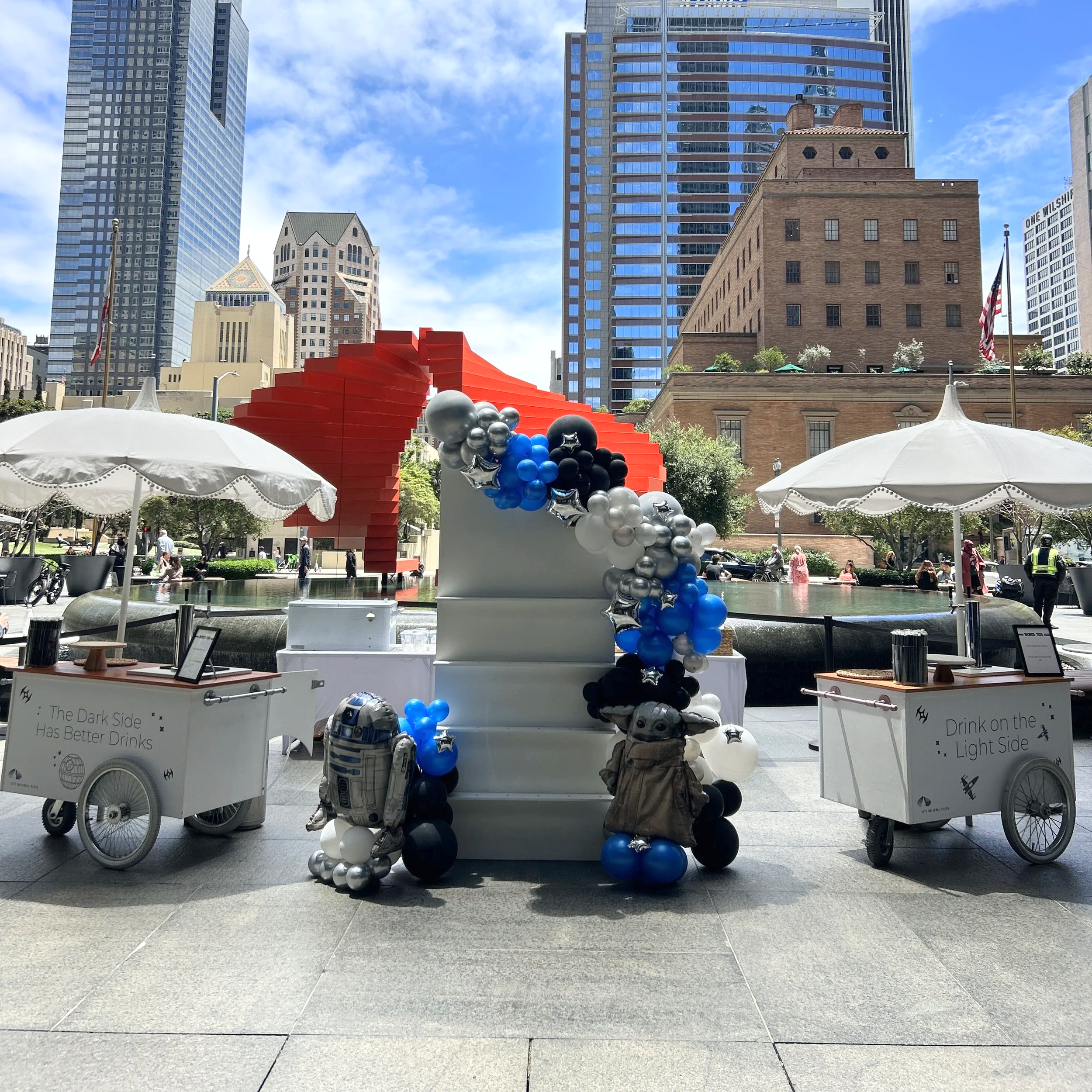 The Jolly Sheep providing boba tea catering at a tenant appreciation event in downtown Los Angeles