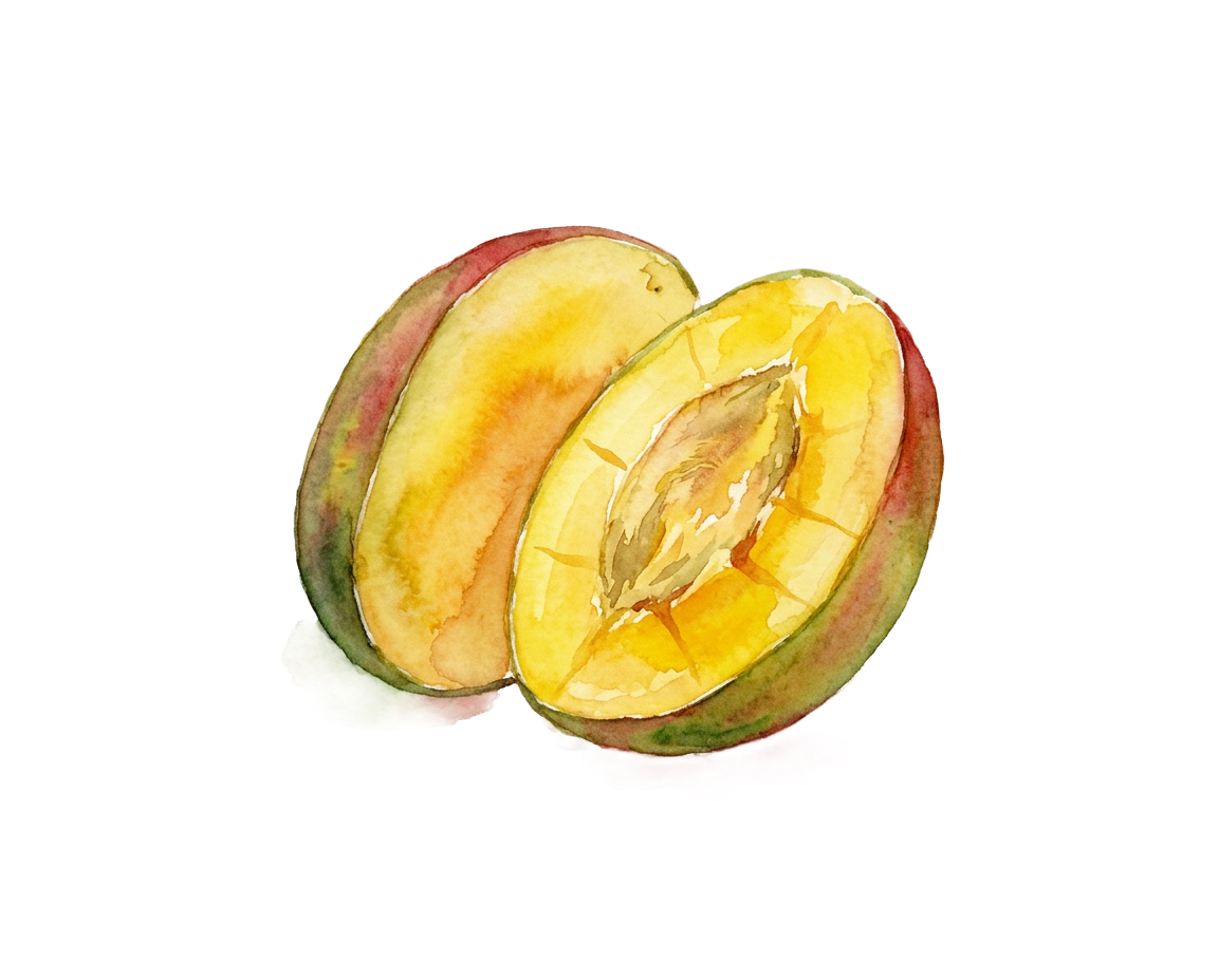 a mango split open into two halves