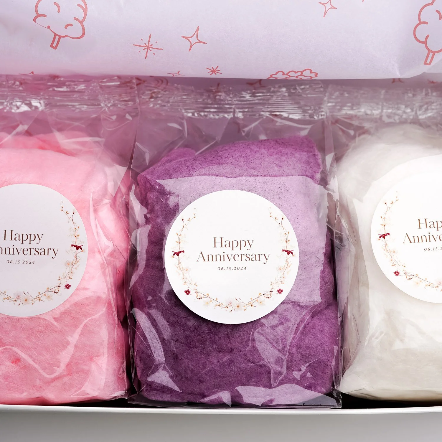a happy anniversary cotton candy gift box