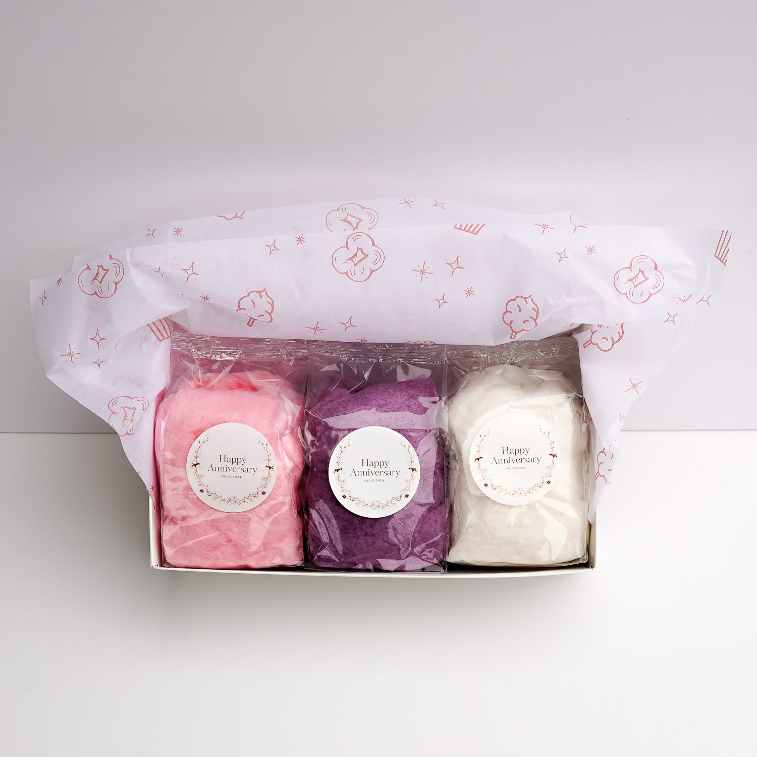a happy anniversary cotton candy gift box