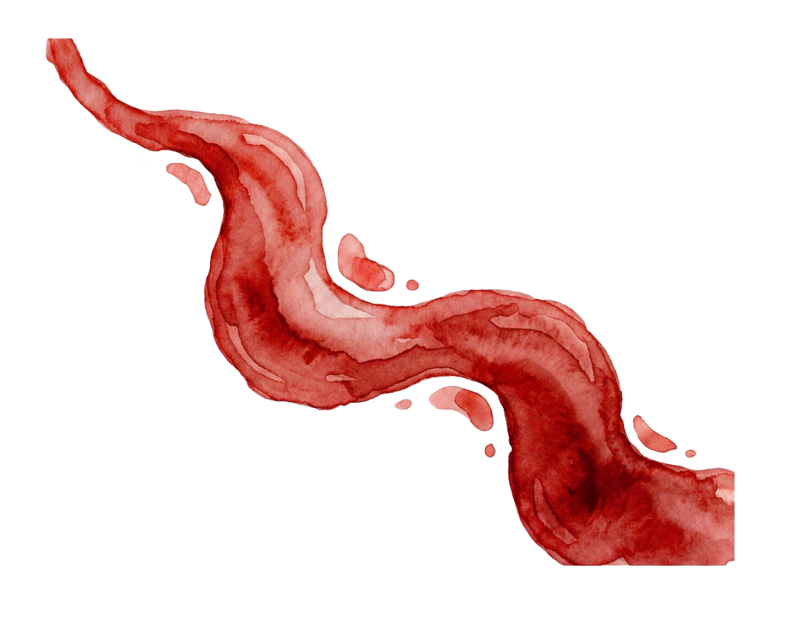 A watercolor illustration of a stream of  strawberry shaved ice syrup