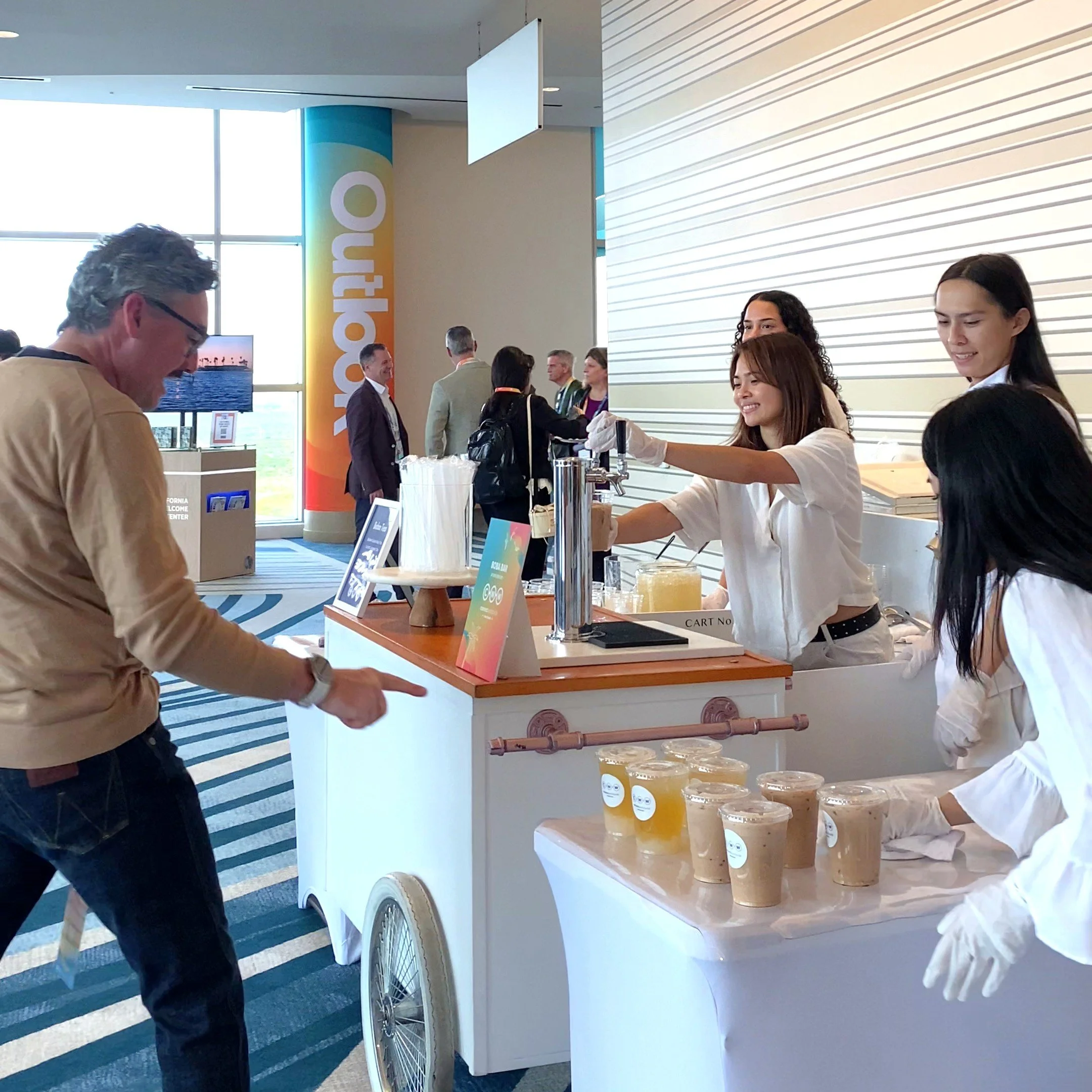 The Jolly Sheep providing boba tea catering at a corporate conference for Connect Worldwide in San Diego