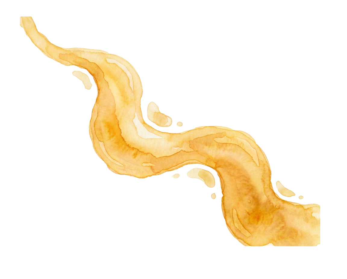 A watercolor illustration of a stream of  mango shaved ice syrup