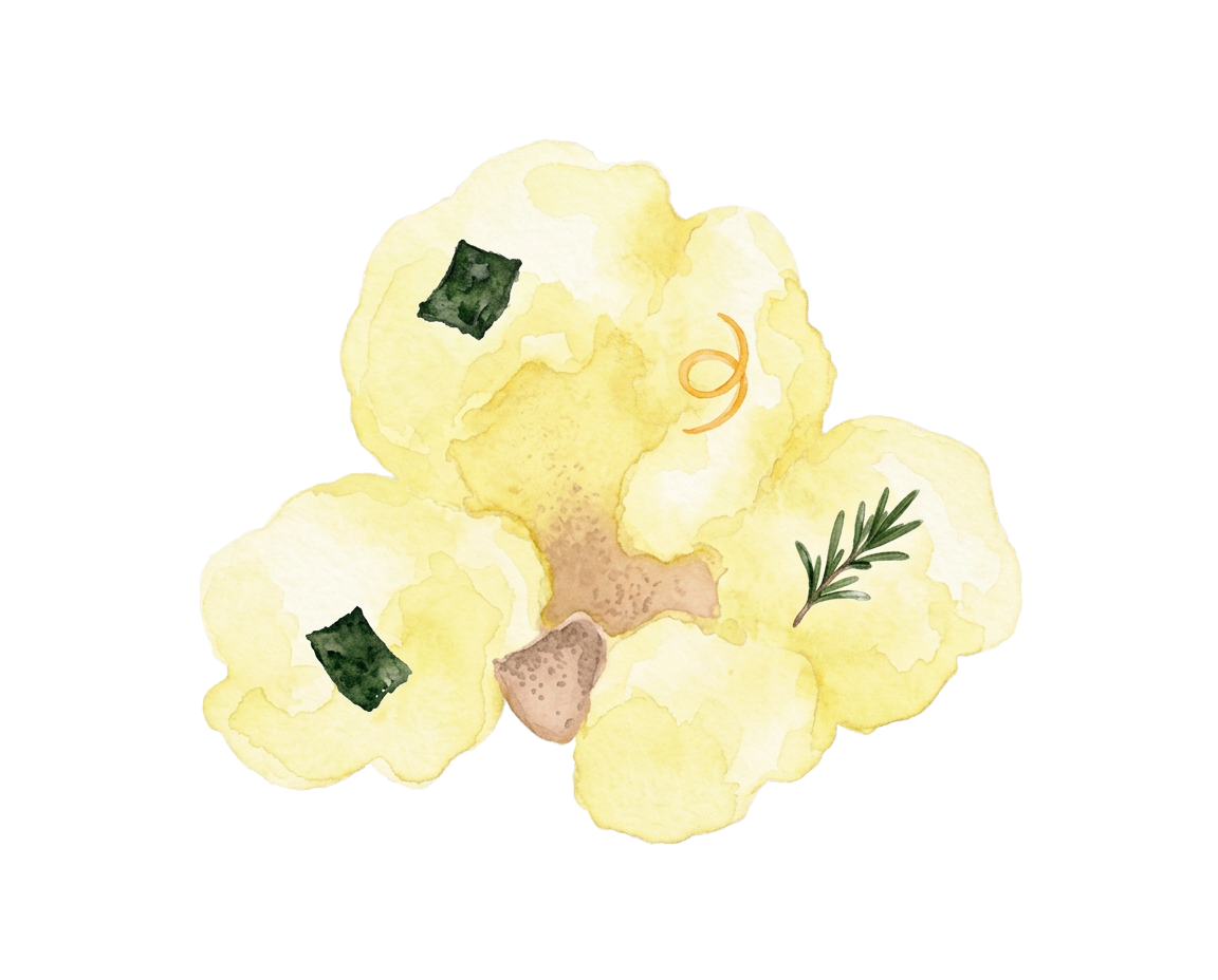 a nori citrus rosemary popcorn kernel