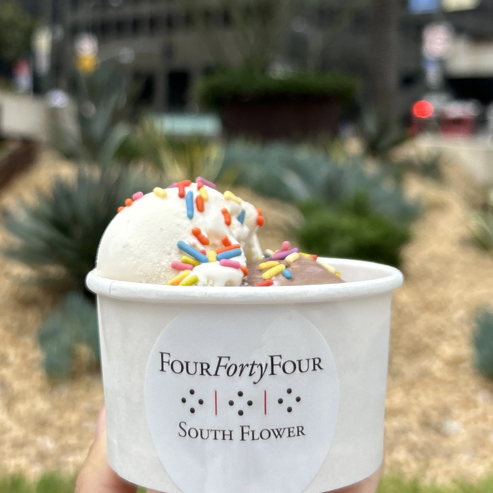 A cup of gelato with a custom label