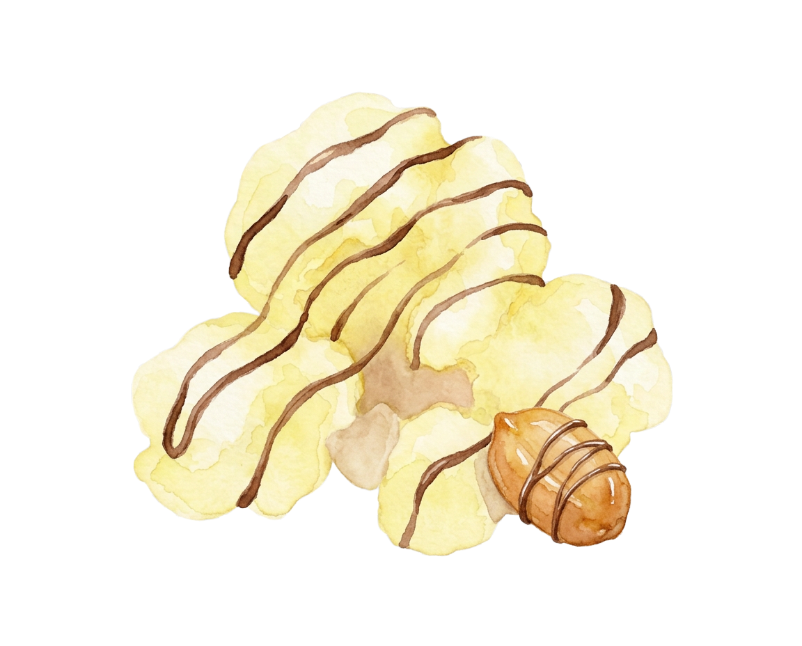 A chocolate and peanut popcorn kernel
