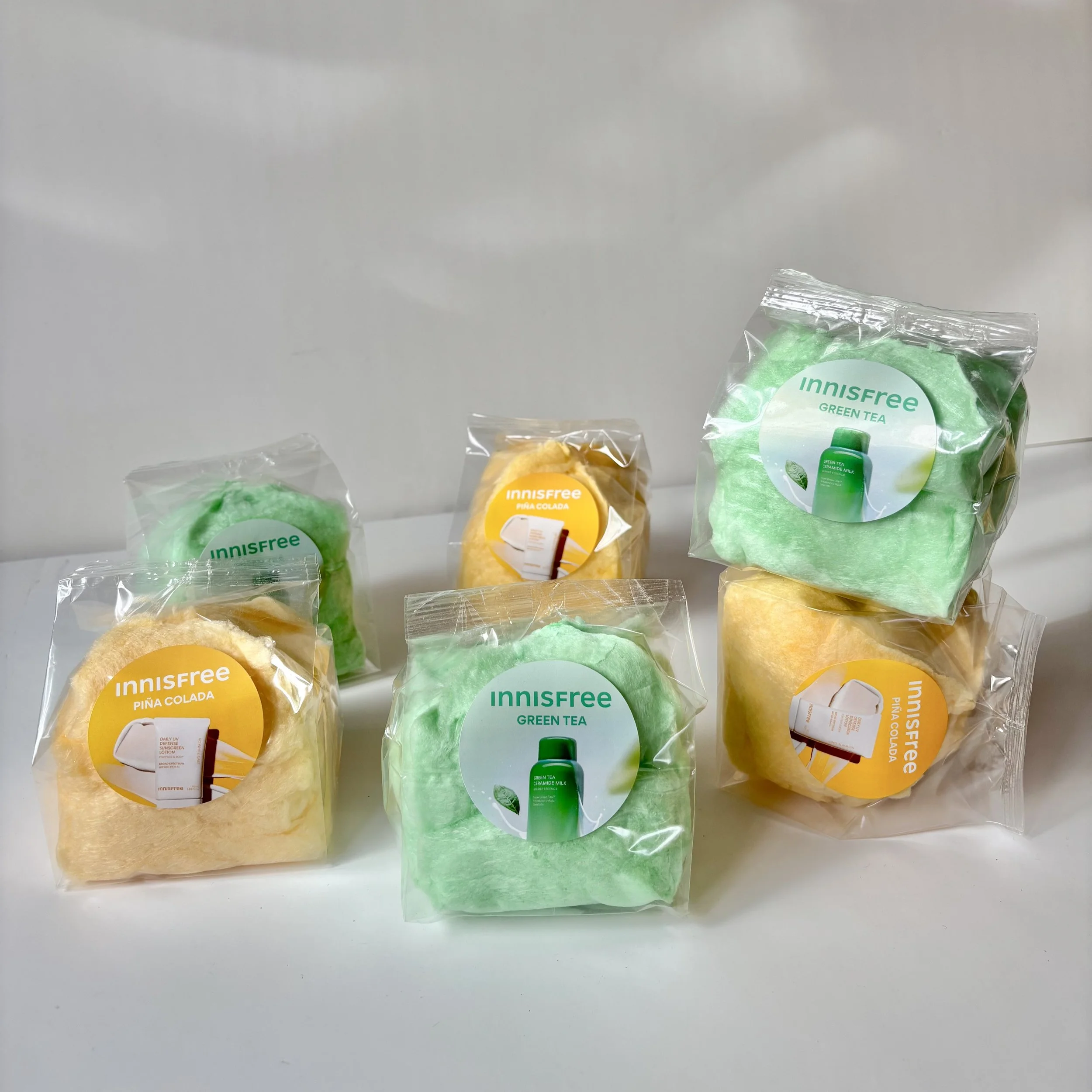 custom branded cotton candy favors for an innisfree activation