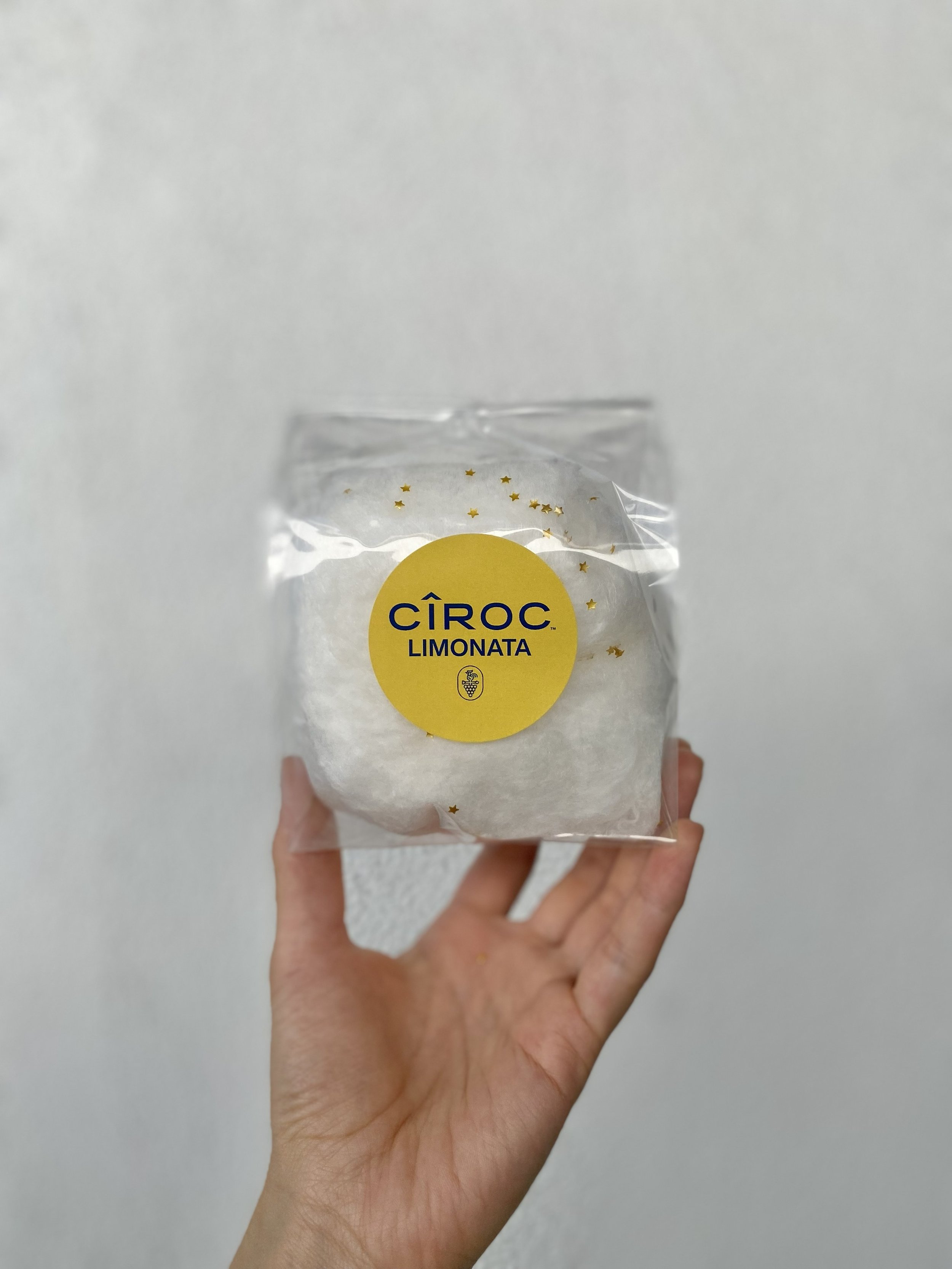 a custom label cotton candy favor with ciroc limonata logo