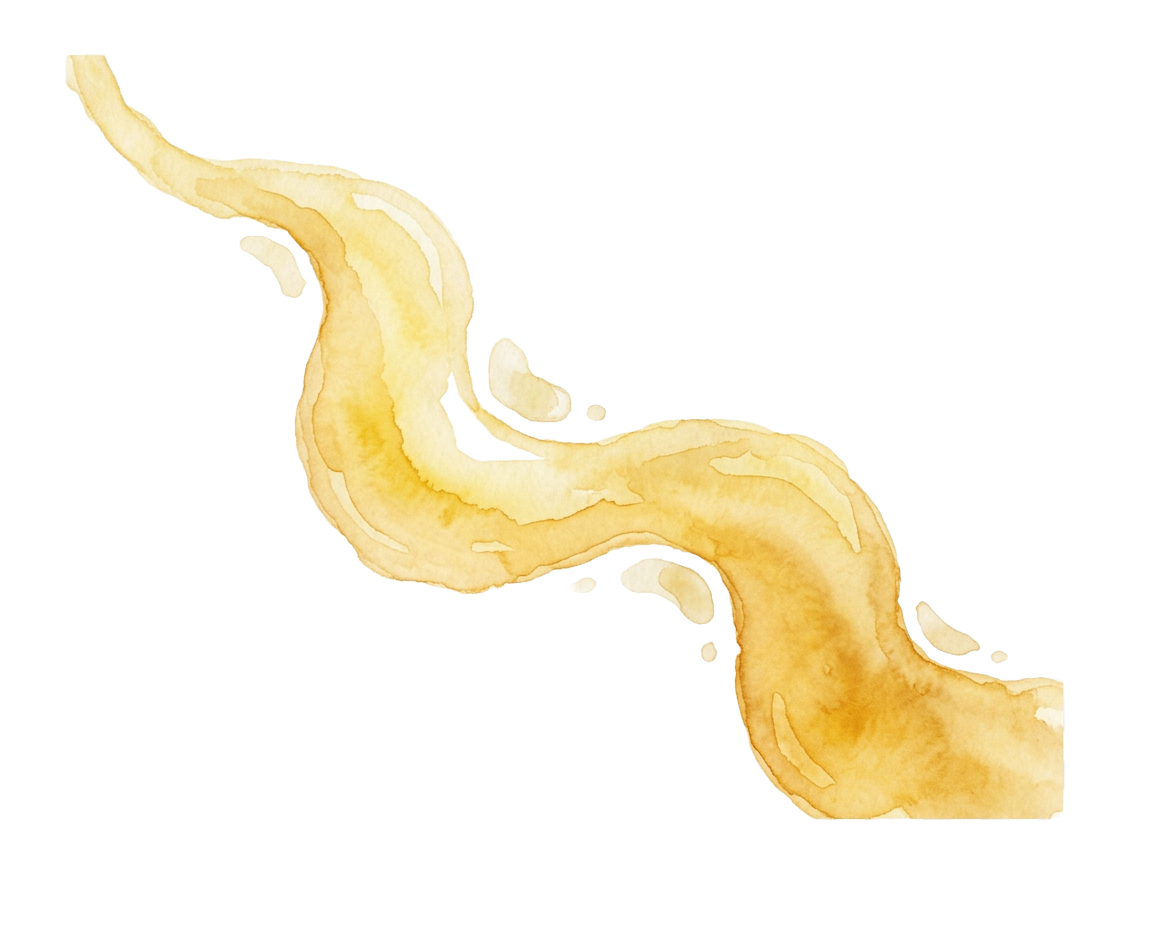 A watercolor illustration of a stream of  pineapple shaved ice syrup