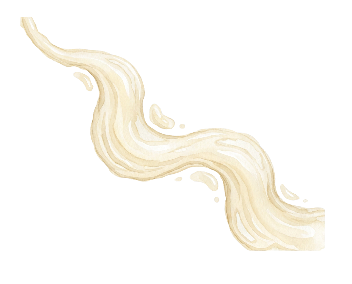 A watercolor illustration of a stream of  sweet condensed milk shaved ice syrup