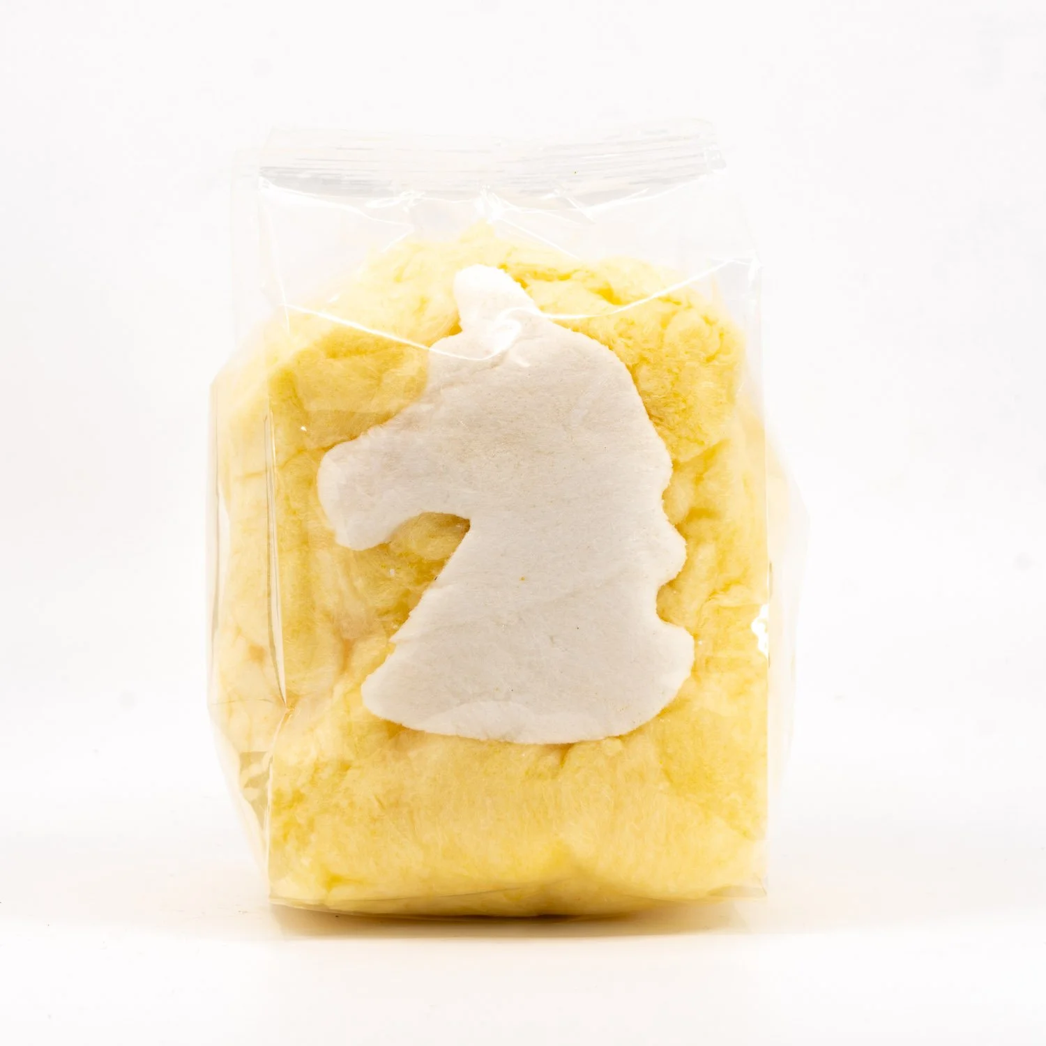 a yellow unicorn cotton candy favor bag