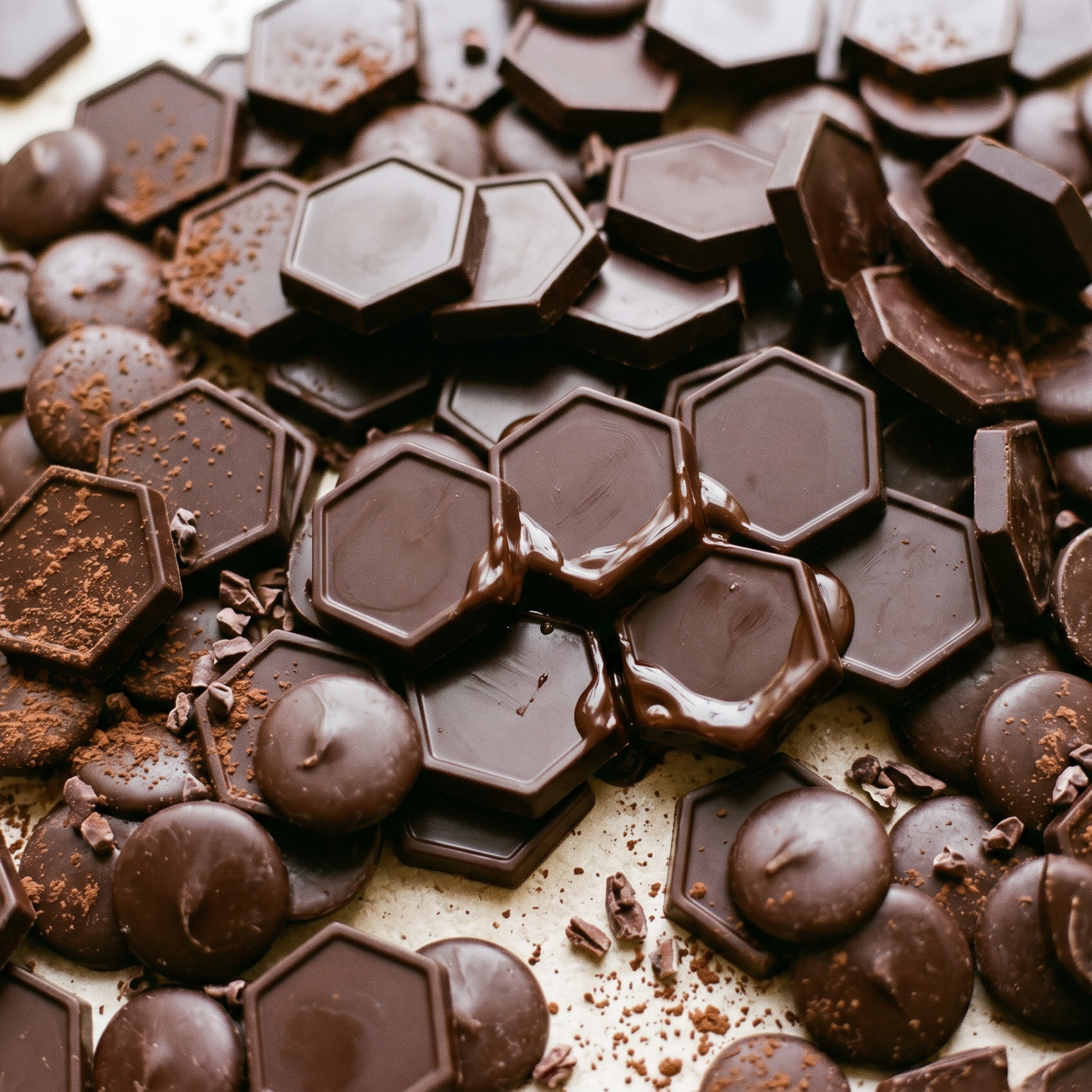 An image of dark chocolate melting tablets that go into every cup of The Jolly Sheep's hot chocolate