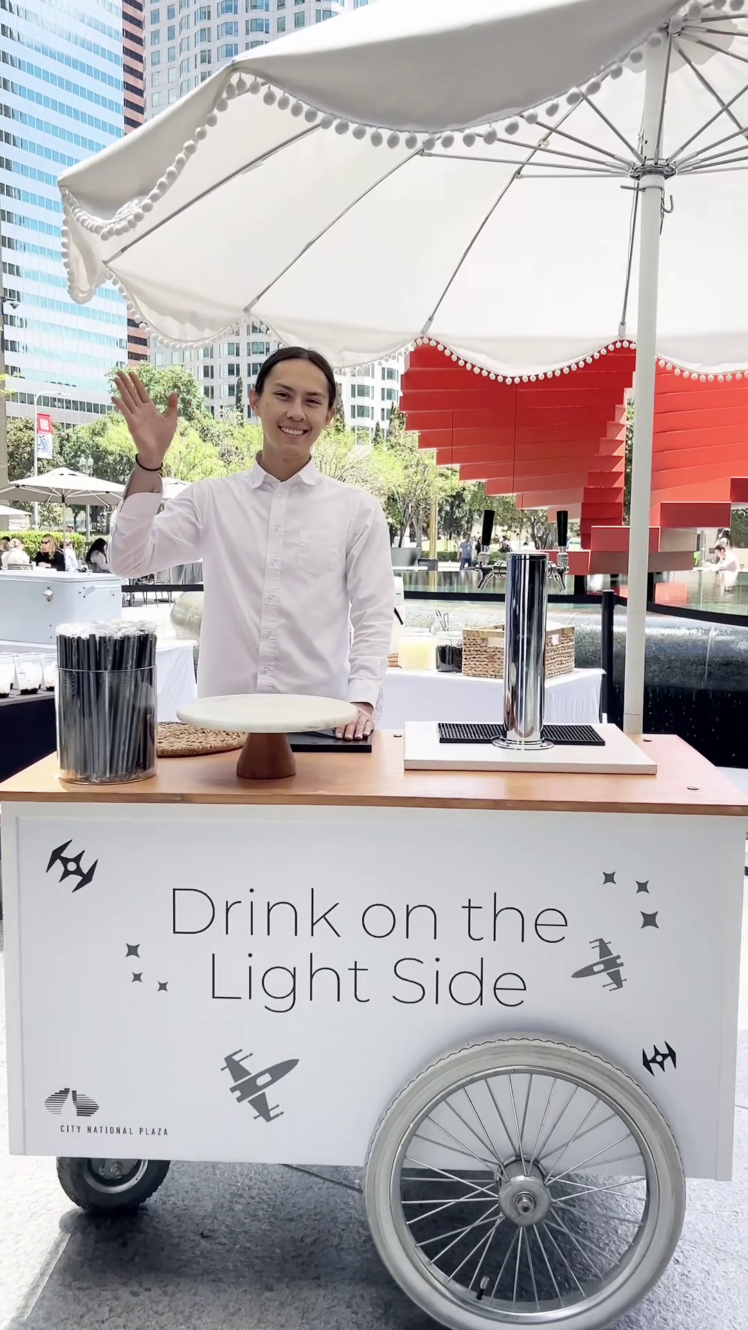 The Jolly Sheep's attendant serving at their boba catering cart