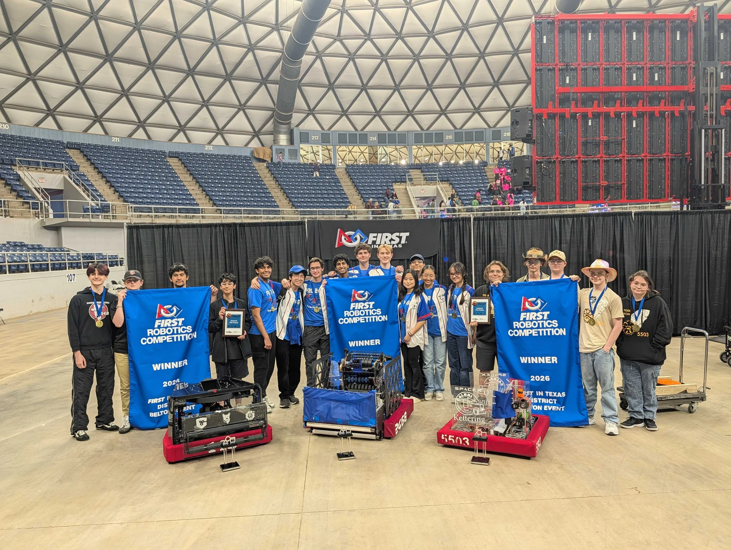 FRC 2468 had an amazing time at the 2026 Belton tournament. 2468 was alliance 1 captain and won the competition with FRC148 and FRC 5503. 2468 also won the industrial design award.